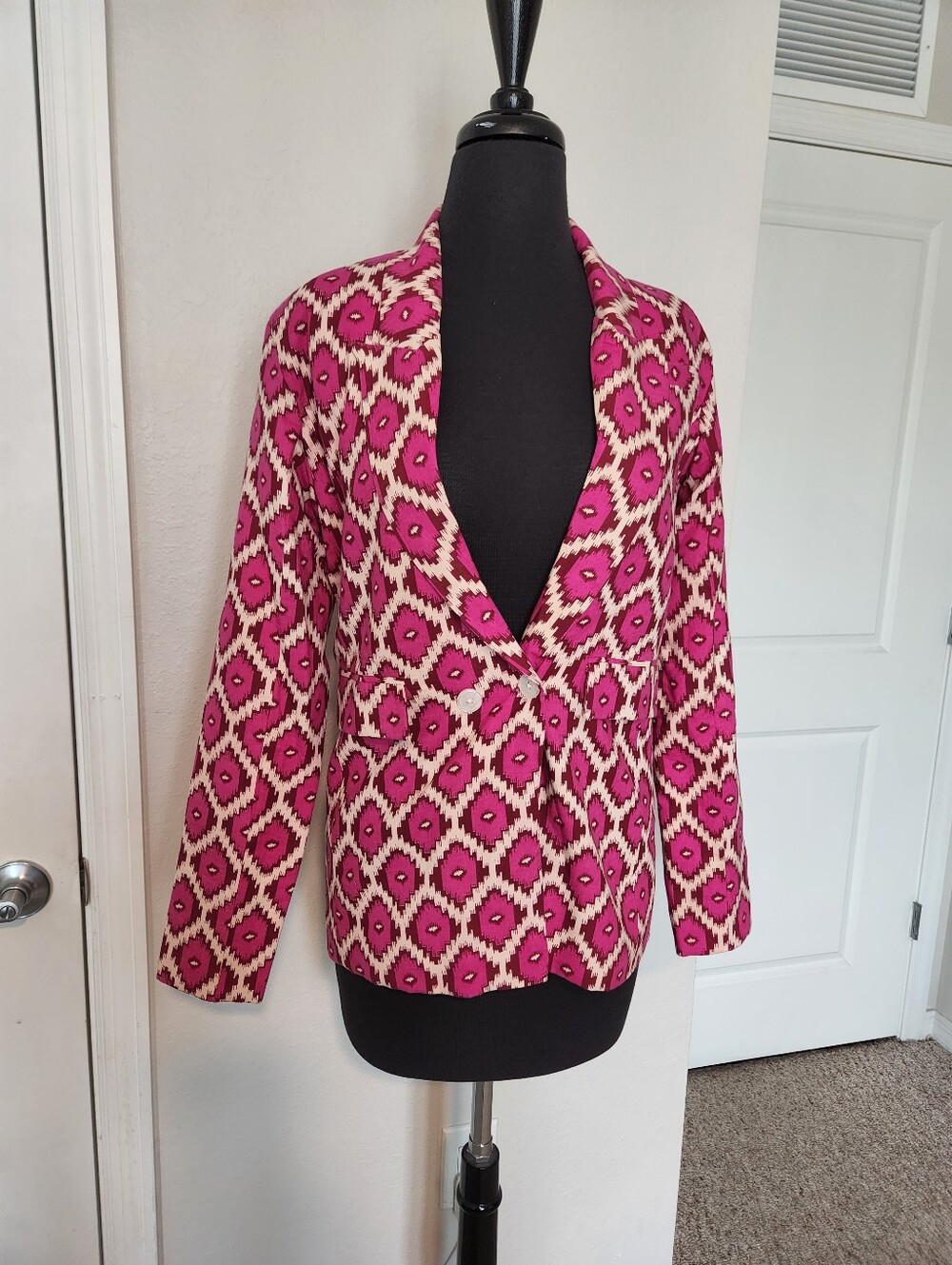 Women's Magenta Patterned Blazer Jacket